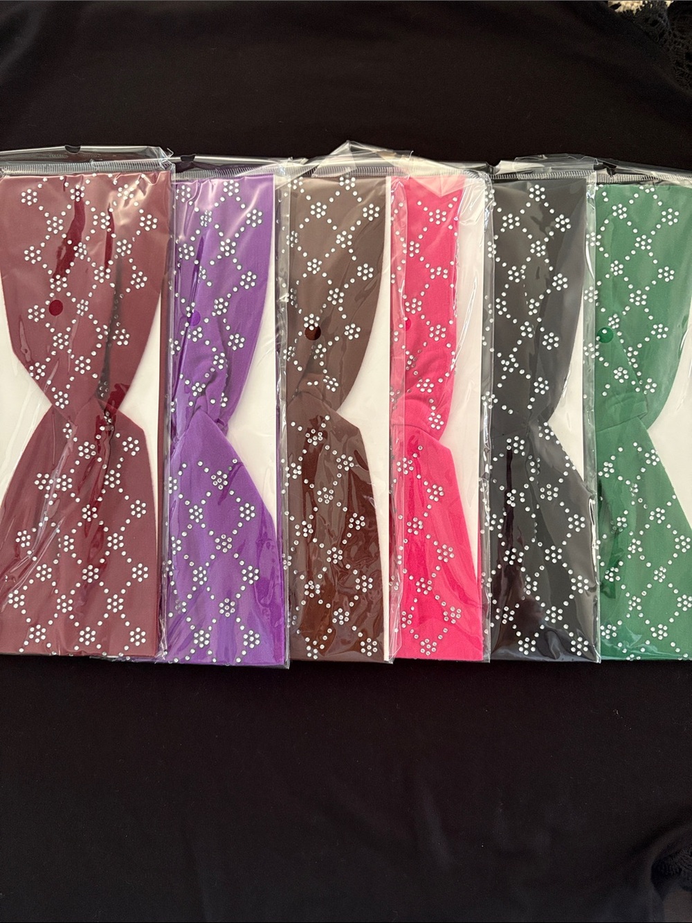 Rhinestone Studded Stretch Headbands - Assorted Colors Set Of 6